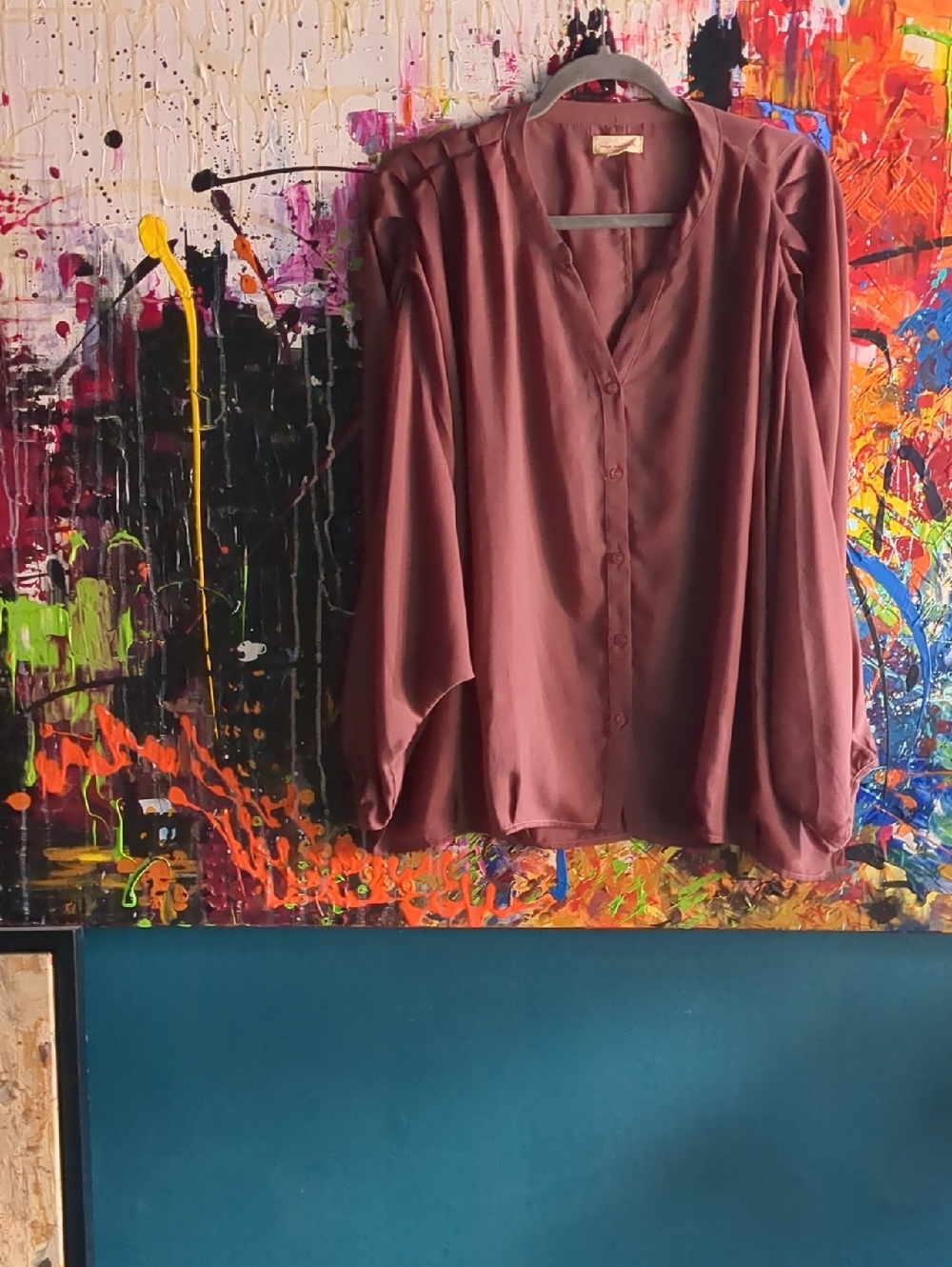 Batwing V-Neck Button-Front Blouse - Dusty Plum